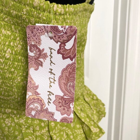 Land Of The Bee Lime Ivory Dress With Floral Pattern & Ruffle Trim Size Large - Picture 6 of 10